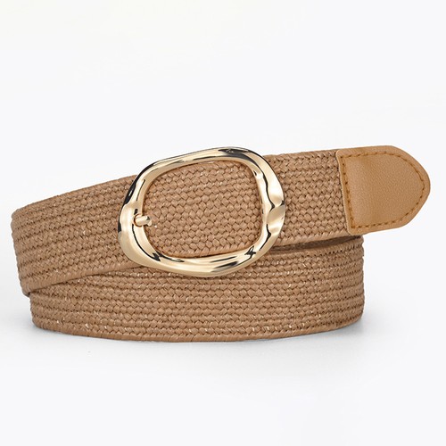 Gold Pin Buckle Pp Straw Braided Belt Wide Stretch Waistbanddecorative ~ - Picture 13 of 14