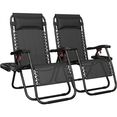 Set of 2 Zero Gravity Recliner Chairs Foldable Outdoor Patio Lounge w/Cupholders