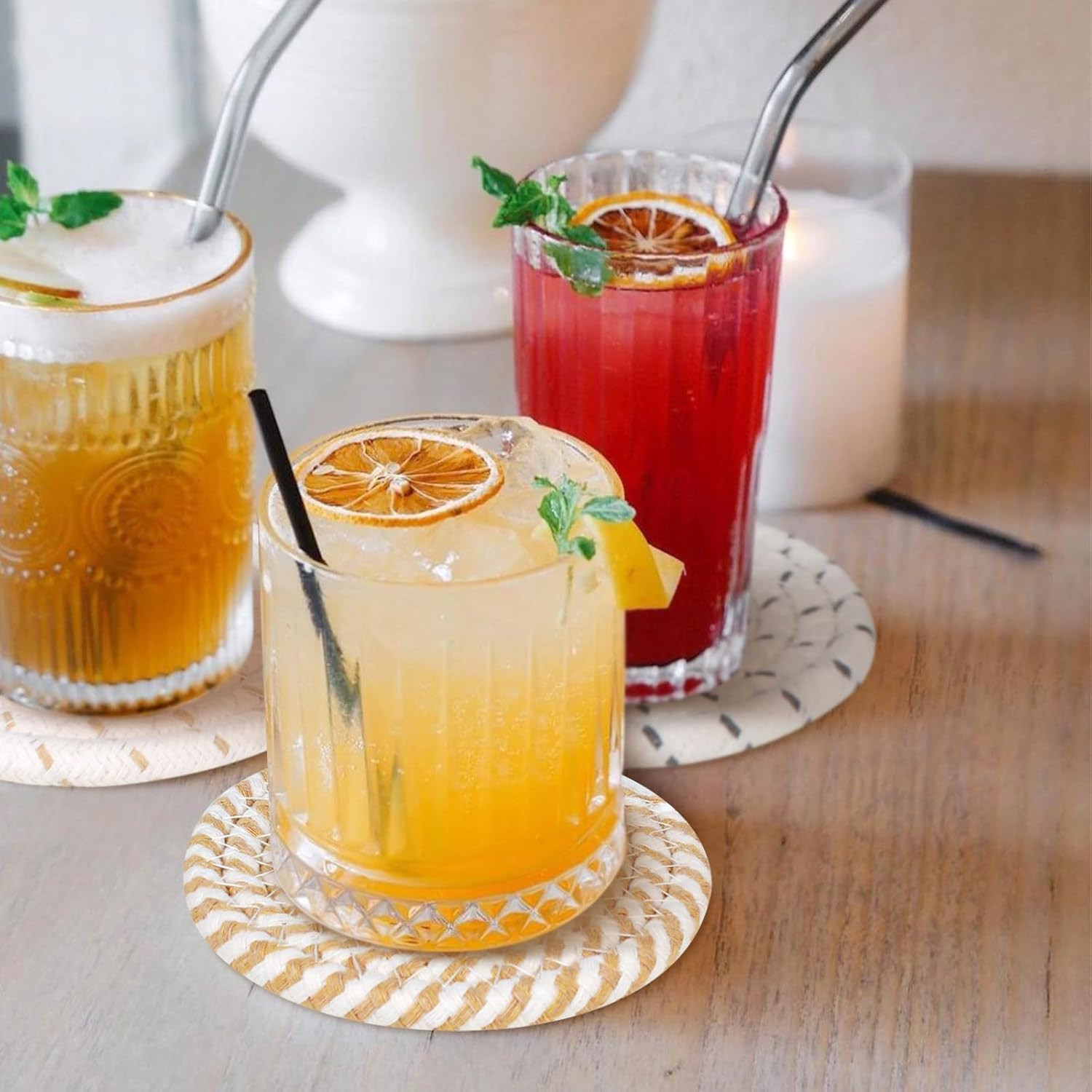 vivinin 10 Psc Cotton Coasters, Absorbent Boho Colour Mixture 