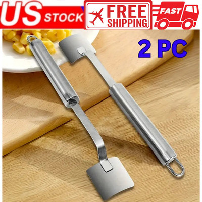 2PC Corn Peeler Stainless Steel Corn Cob Stripping Tool w/ Hook Long Handle Corn