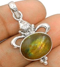 Natural Green Fire Labradorite -Madagascar 925 Sterling Silver Pendant,