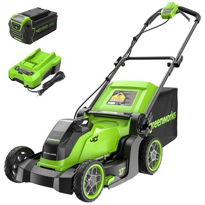 Greenworks 40V 17'' Cordless Brushless Push Lawn Mower  w/ 4Ah Battery & Charger
