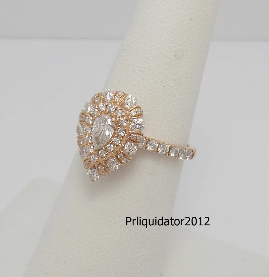 Anel de casamento de noivado de aniversário com moldura de diamante pera natural 1 quilate ouro rosa 14K - Imagem 3 de 4