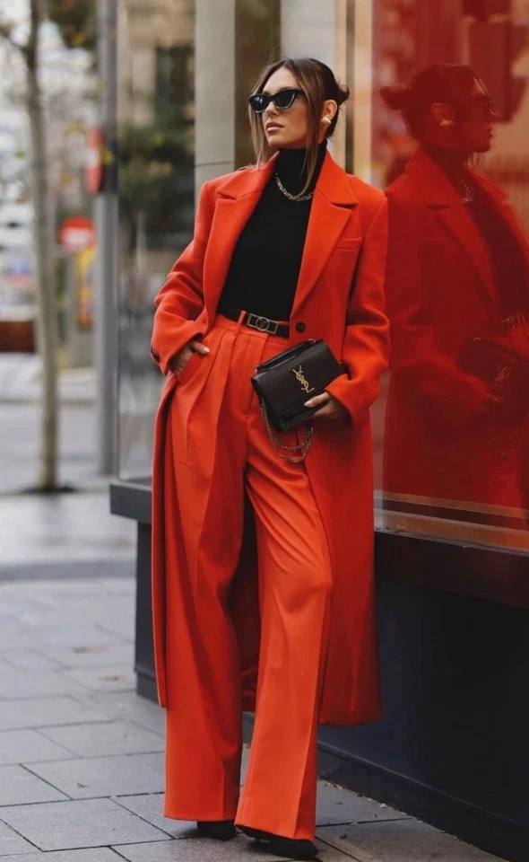 ZARA NEW WOMAN TAILORED WOOL BLEND COAT ZW COLLECTION ORANGE SIZE XS 2211/806 - Image 2 of 4