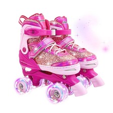 Kids Roller Skates for Girls Boys 4 Size Adjustable Ages 3-5 5-8 6-12 Red Qua...