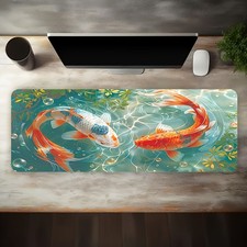 1 Extra-Large Gaming Mouse Pad with Koi Fish, Bubbles, and Plants in Traditiona
