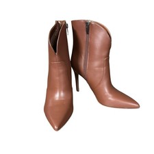 Nine West Pointed Toe Faux Leather Dress Ankle Boots 4" Stiletto Heel Tan 8M