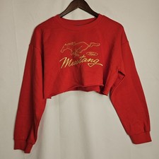Forever 21 Ford Mustang Red Cropped Pullover Sweatshirt Women's Size Large