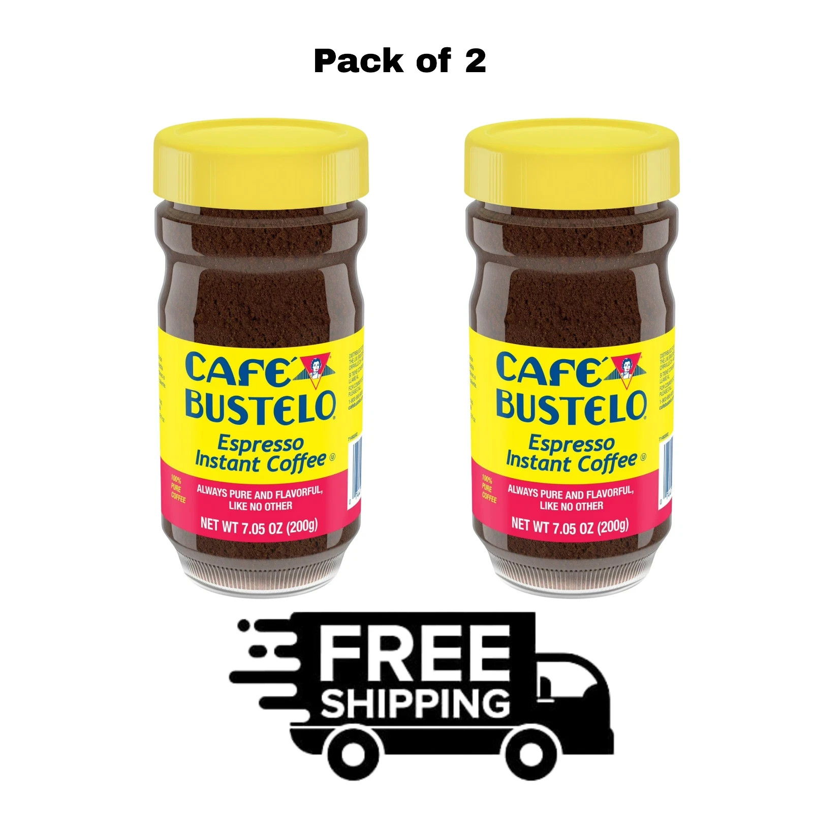 (PACK OF 2) Cafe Bustelo, Espresso Style, Dark Roast Instant Coffee, 7.05 oz Jar