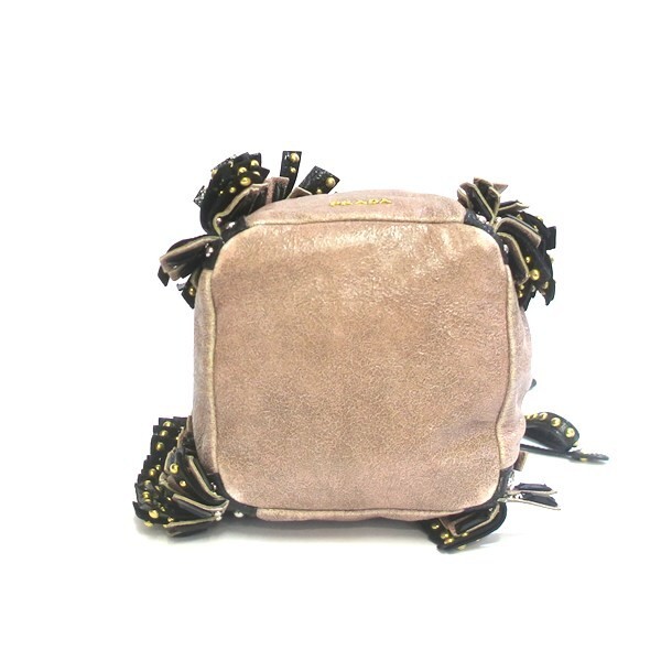 PRADA Fringe Bijou Studs Leather Drawstring Handbag Cracked Finish   Used AB thumbnail 4