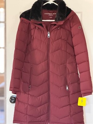 Andrew Marc Women's Maroon Long Stretch Parka Jacket Coat Size S