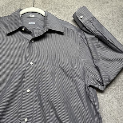 Barba Napoli mens button up gray black micro stripe long sleeve shirt size 41