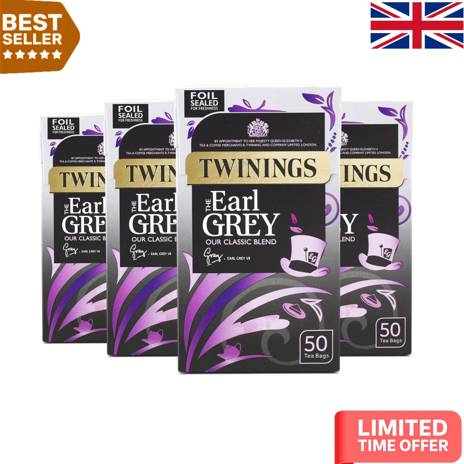 Classic Earl Grey Tea Bags - 200 Count Multipack of 4 x 50 - Refreshingly Zesty