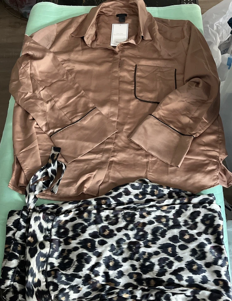 H&M Top W Parte Inferior Para Mezclar y Combinar Ropa de Salón Sedosa Conjunto PJ Talla XL Beige Pantalones Foto 3 de 4