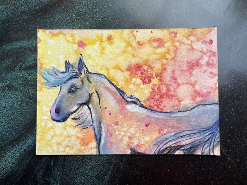 ACEO Art Card, Original, Mixed Media, 3.5”x2.5”, “Appaloosa Wind”