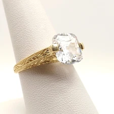 14k Gold Asscher Cut Solitaire Tension Setting Engagement Ring Carved Band