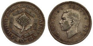 South Africa 6 Pence 1948 George VI Silver