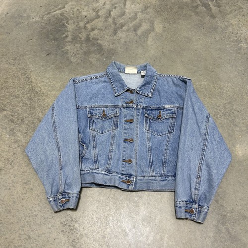 Bill Blass, Vintage 90s Bill Blass Jean Jacket Classic Women's Blue Denim Trucker Size M