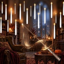 Floating Candles with Wand, Halloween Magic Flameless Candles Small-10pc1Wand