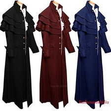 Victorian Style Mens Long Trench Cape Cloak Costume Jackets Medieval Frock Coat
