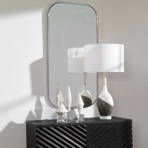 Uttermost Taft 41" x 21" Polished Nickel  Rectangular Wall Mirror - Picture 1 of 6