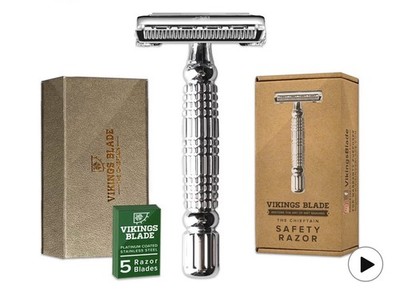 VIKINGS BLADE Double Edge Razor 5Swedish Steel Blades/Luxury Case The Chieftain