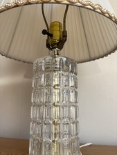Original Pair Of Vintage Leviton Heavy Glass Base Table Lamps