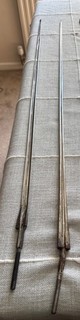 Two size 2 epee blades unwired. One LP one unbranded. Short tangs RH sets