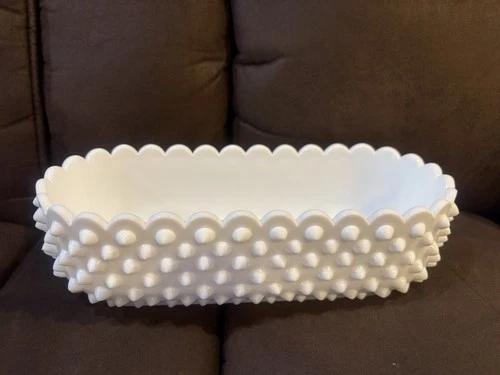 Vintage Fenton Hobnail Milk Glass 10” Oval Planter Dish/ Candy dish