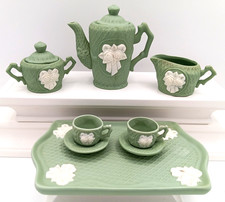 Vtg THE BISQUE ROSE COLLECTION 10 Piece Miniature Victorian-Style Bisque Tea Set