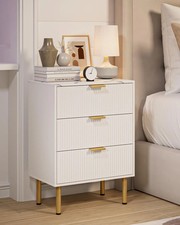 Apetaccat Bedside Table with 3 Drawers, Modern Bedside Cabniet with Metal Legs,