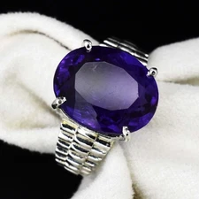 7.2 Gm Natural Amethyst 925 Sterling Silver Solid Men's Astrology Ring US 7.5