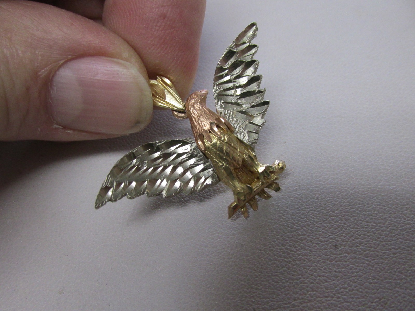 14k Solid Gold  Multi Color Eagle Pendant 100% Gu… - image 3