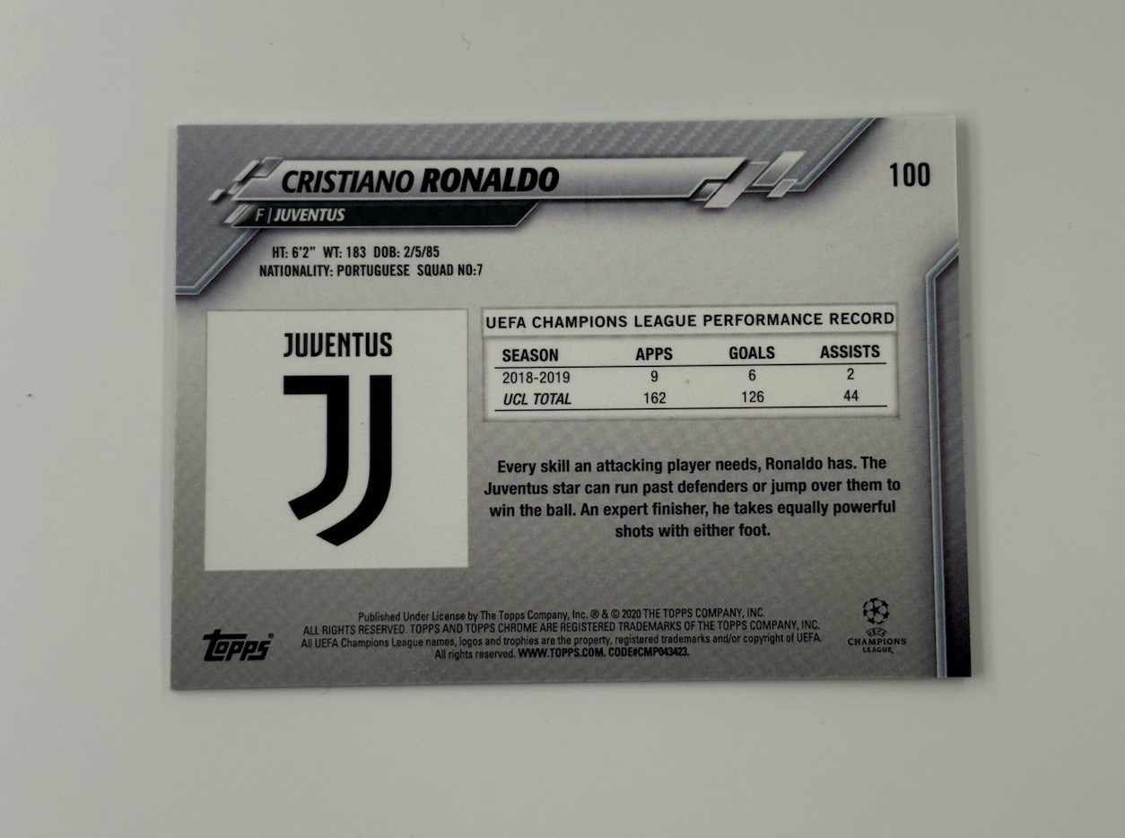 2019-20 Topps Chrome CRISTIANO RONALDO Sapphire UEFA UCL SP #100 view 2