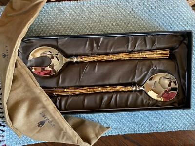 L'OBJET 24K GOLD PLATED HANDLES SALAD SERVERS EC25N MADE IN FRANCE NIB