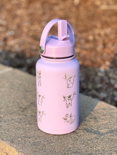 Cute Espeon Water Bottle with Straw, Pokemon Unite Tuxedo Style Top Hat Coffee - Picture 6 of 10