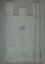 200 Qty. White Plastic T-Shirt Retail Shopping Bags with Handles 11.5" x 6" x21"