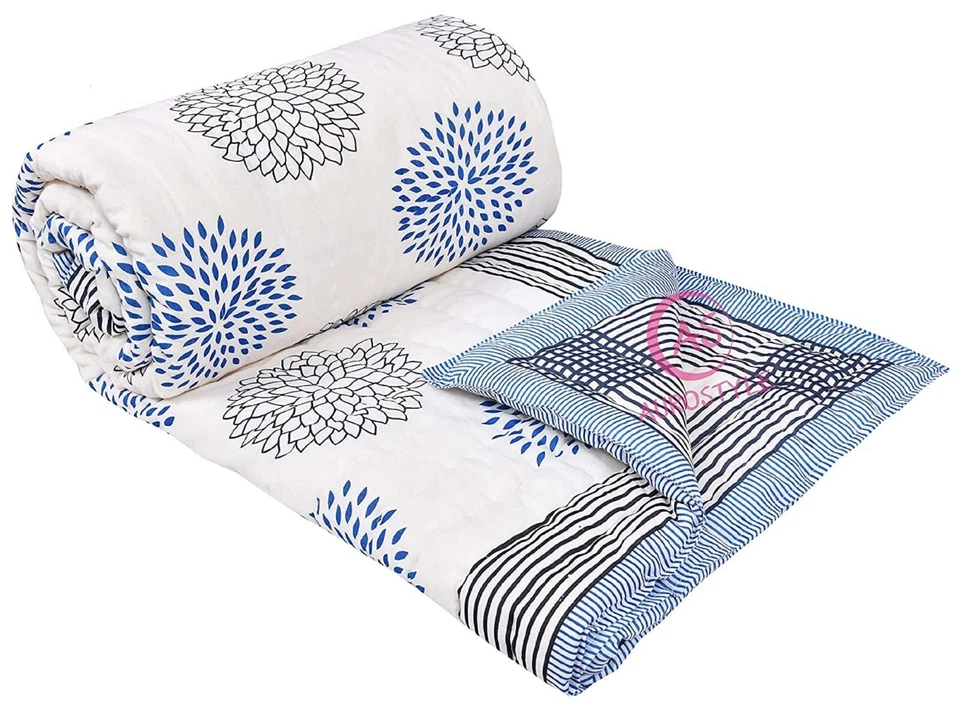 Colcha acolchada de algodón Jaipuri Razai hecha a mano india a lunares edredón Foto 2 de 4