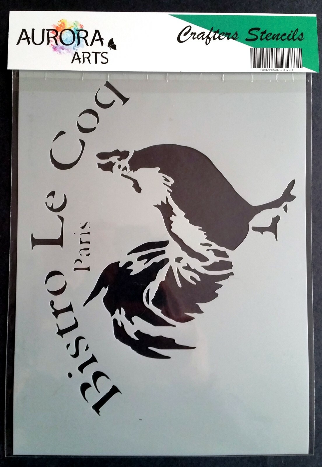 Stencil by Aurora Arts A4 Bistro Le Coq Paris 190mic Mylar craft stencil 186