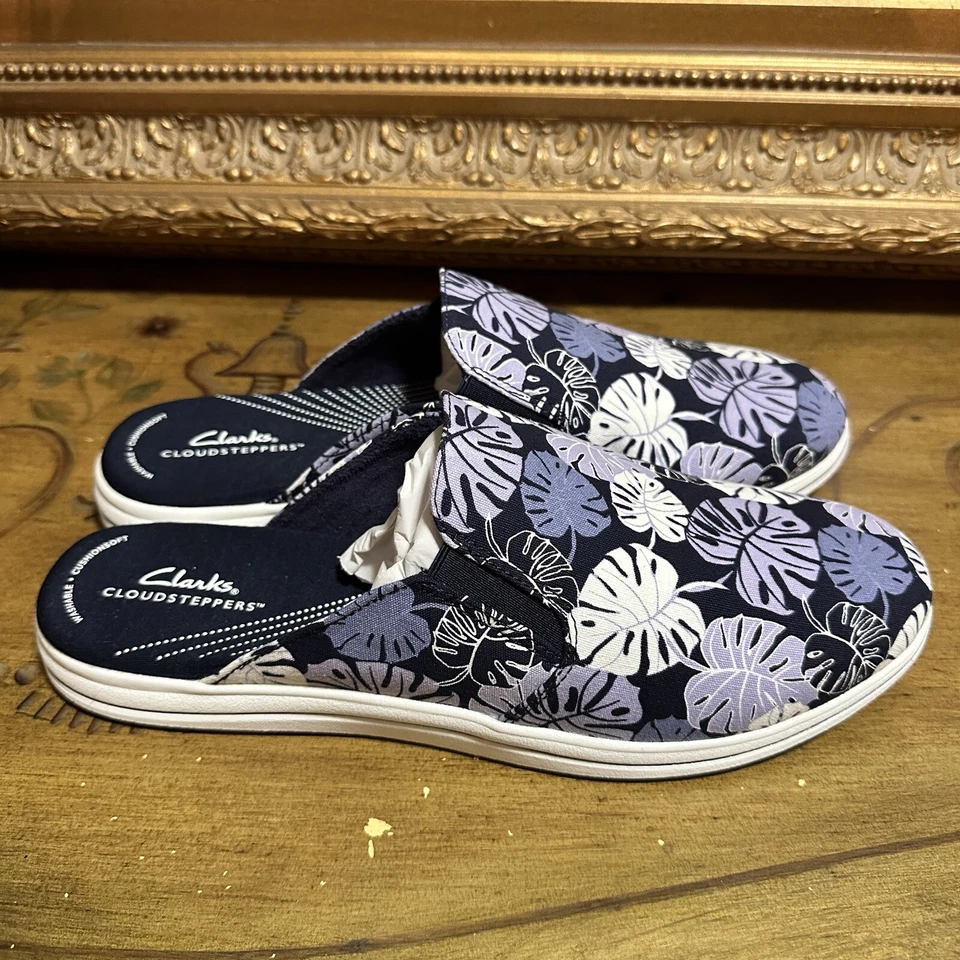 Clarks Cloudsteppers Mujer Breeze Shore Lona Zapatos sin cordones Mules Lavanda 12
