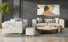 NEW Modern Off-White Velvet Fabric 2PC Living Room Sofa Loveseat Set & 9 Pillows