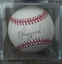 A. J. Pierzynski Signed OML Baseball with Cube White Sox Twins Giants Rangers
