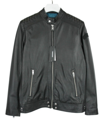 Diesel L-Shiro-Wh Jacke Herren M 100% Leder Biker Reißverschluss Vordertaschen
