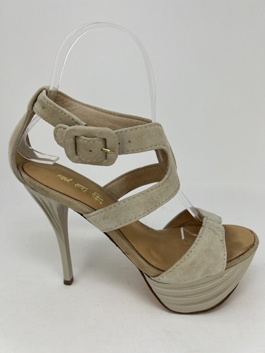 LAMB Stiletto Brown Taupe Suede Leather Platform Heels Ankle Buckle Size 6.5 M - Picture 11 of 23