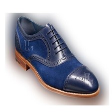 Handmade Men's Cap Toe Navy Blue Pure Leather Suede Lace Up Shoes, Sale !!!