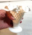 Vintage Fenton Milk Glass Hobnail Trumpet Vase 5 1/2" Double Crimped