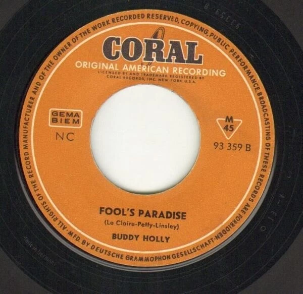 Buddy Holly Wishing Single Vinyle 7'' Coral 45 U/min EX 1963 - Photo 1/1