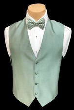 Men's Clover Green Tuxedo Vest  Tie Set Bow or Long Formal Wedding Groom Prom