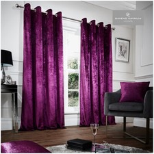 Lavish Ready Made Solid Velvet Eyelet Curtains Stylish Ring Top and Tie Backs