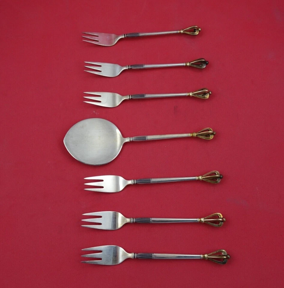 W 和 Sorensen Golden Crown 牡蛎套装 7 件套(6 叉 1 服务器)带盒 — 第 3/4 张图片